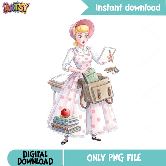 Bo Peep Back To School PNG, Toy Story PNG, Teacher PNG