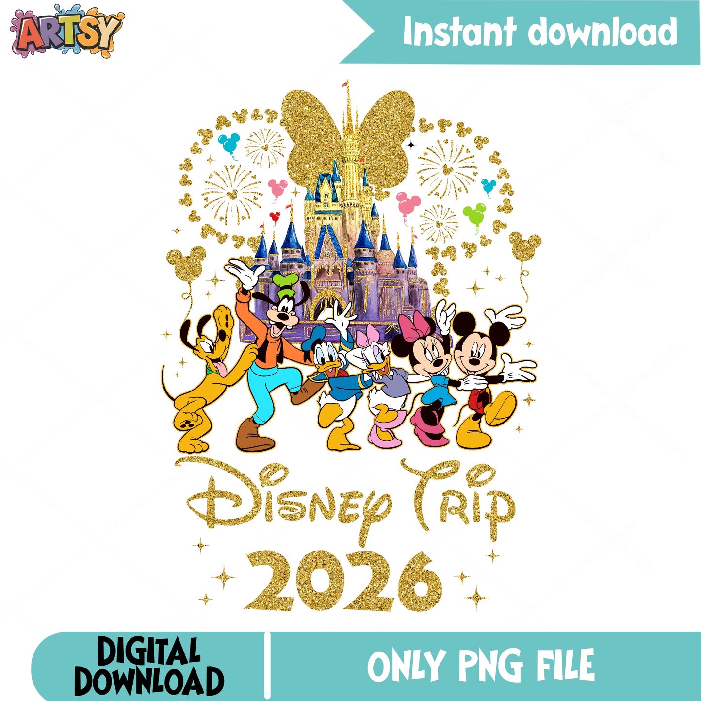 Disney Trip 2026 PNG, Mickey And Friends Castle PNG, Disney Family PNG