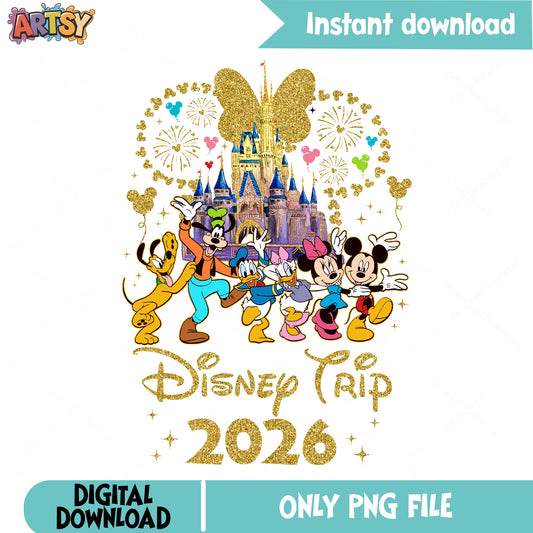 Disney Trip 2026 PNG, Mickey And Friends Castle PNG, Disney Family PNG
