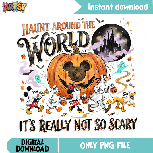 Mickey Haunt Around World PNG, Disney Halloween PNG, Ghost Costume PNG