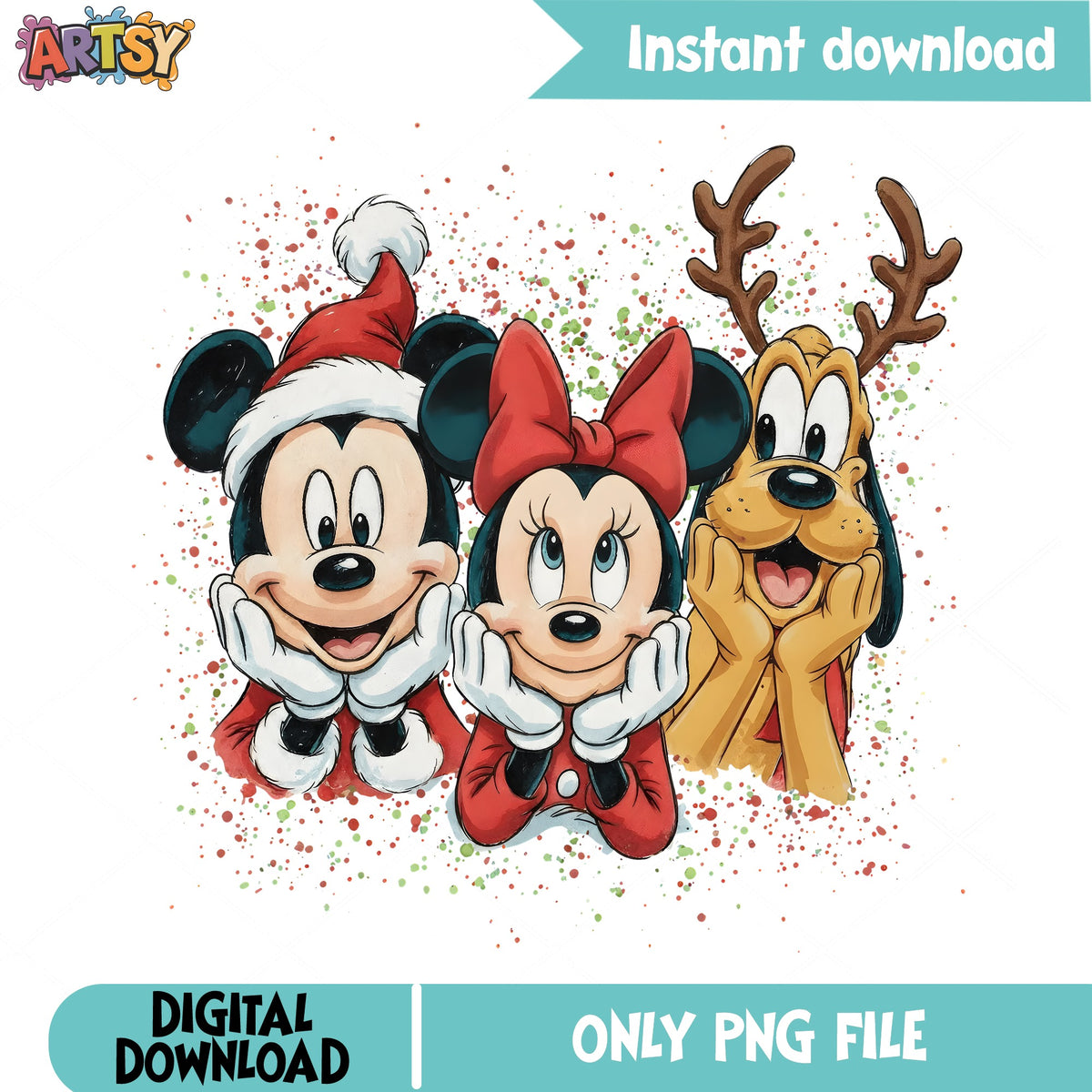 Mickey Minnie Pluto Christmas PNG, Reindeer Pluto PNG, Santa Hat PNG