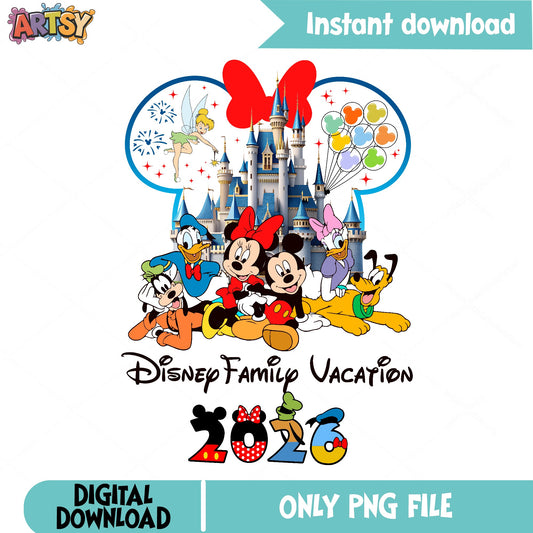 Disney Family Vacation 2026 PNG, Mickey And Friends PNG, Disney Castle PNG