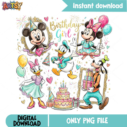 Birthday Girl Mickey PNG, Disney Birthday PNG, Party Time PNG