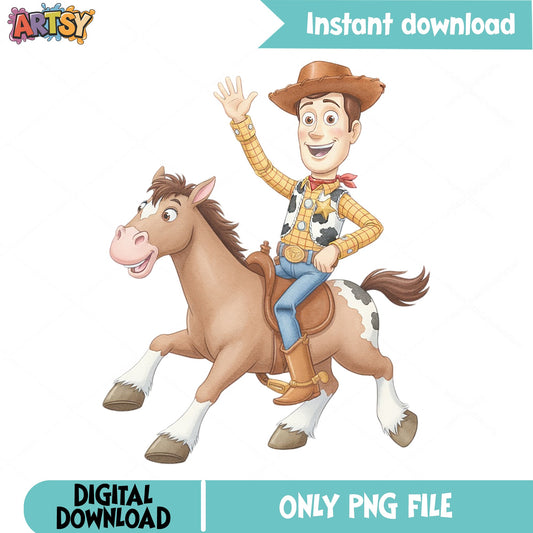 Woody And Bullseye Toy Story PNG, Disney Pixar PNG, Cowboy PNG