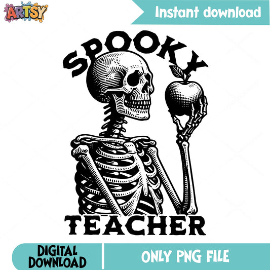 Spooky Teacher Skeleton PNG, Halloween Teacher PNG, Skull PNG