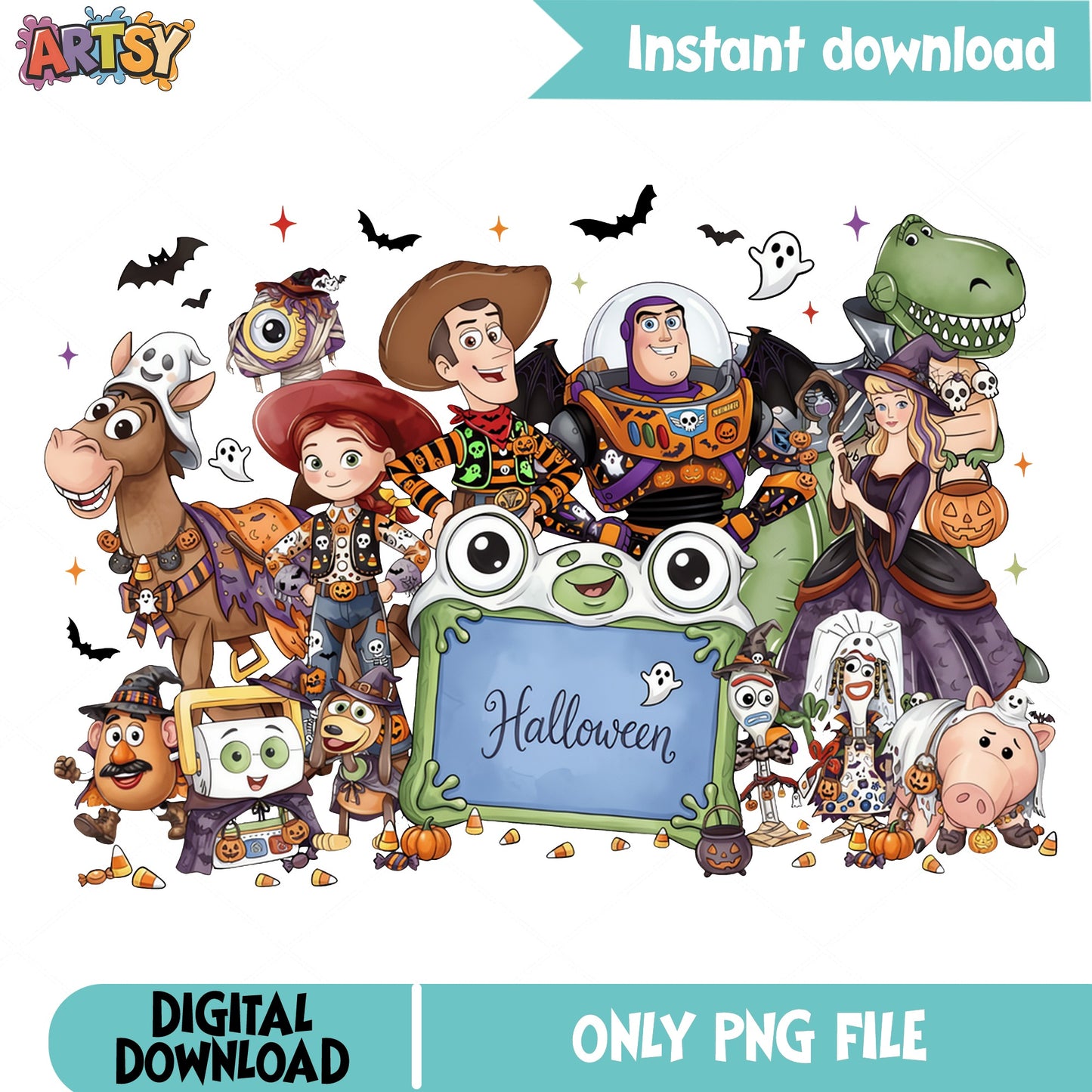 Toy Story Halloween PNG, Disney Halloween PNG, Woody Buzz PNG