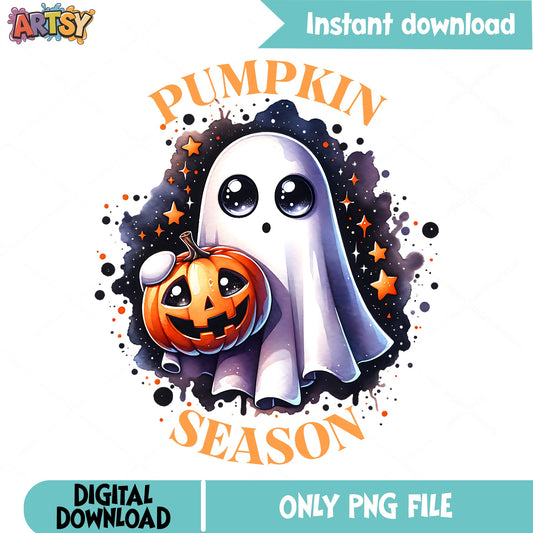 Pumpkin Season Ghost Halloween PNG, Cute Ghost PNG, Halloween PNG