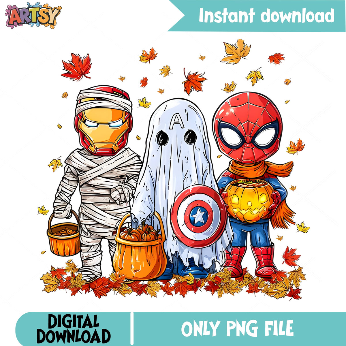 Marvel Superheroes Halloween PNG, Spiderman Iron Man PNG, Trick Or Treat PNG
