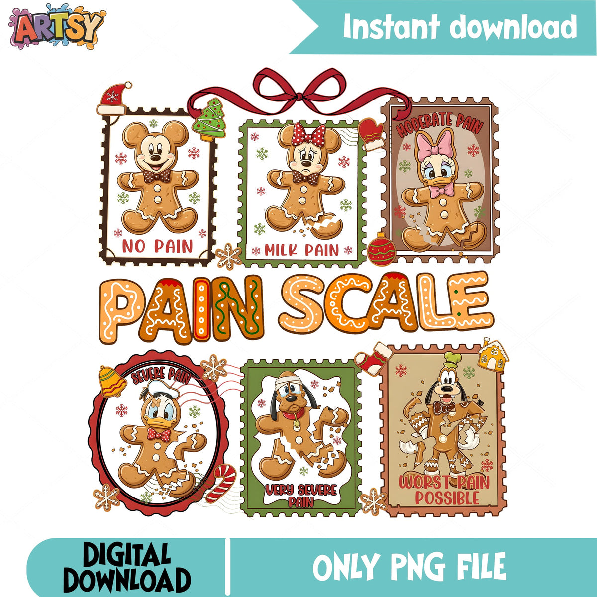 Gingerbread Pain Scale PNG, Disney Cookies PNG, Funny Christmas PNG