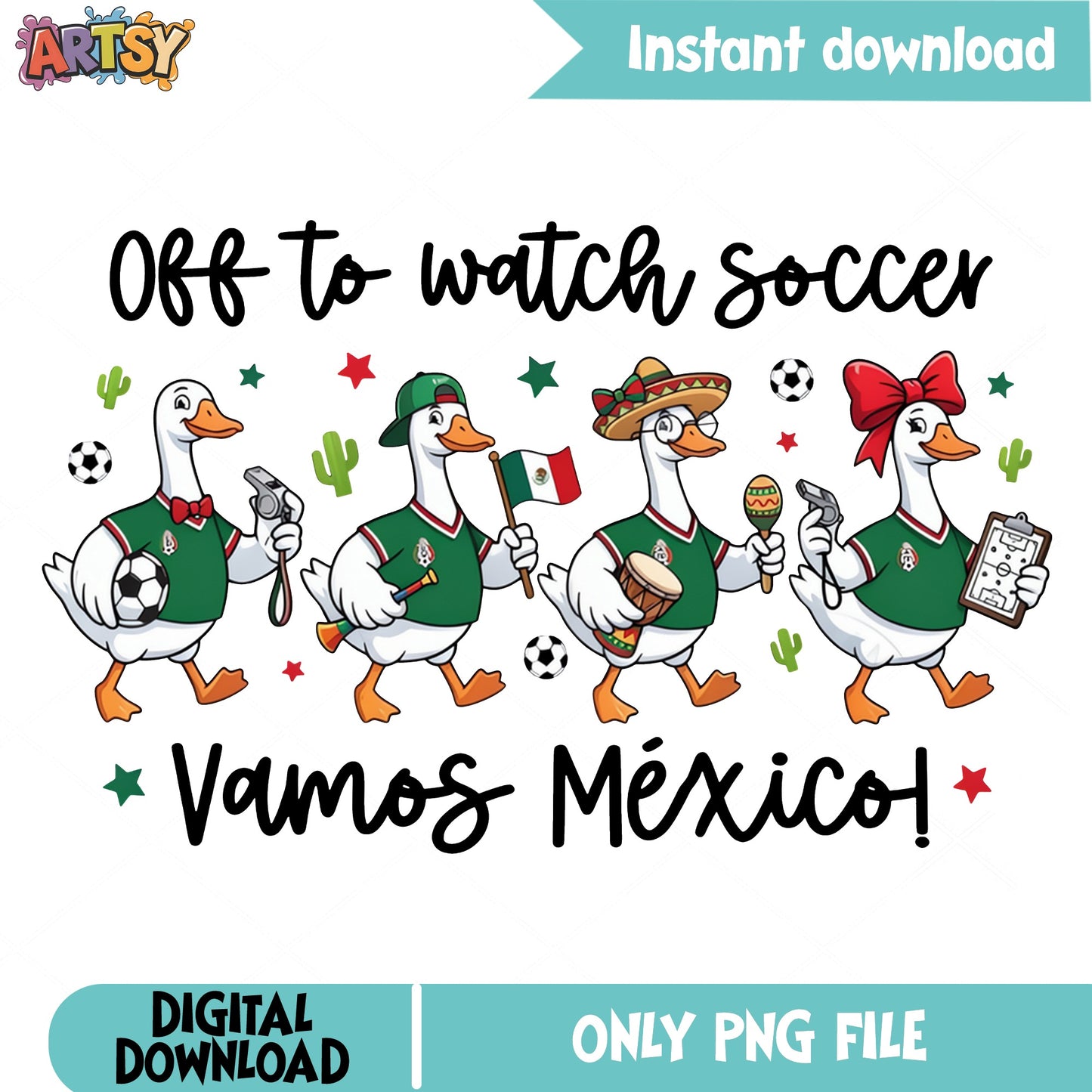 Vamos Mexico Soccer Duck PNG, Mexico Football PNG, Funny Duck PNG