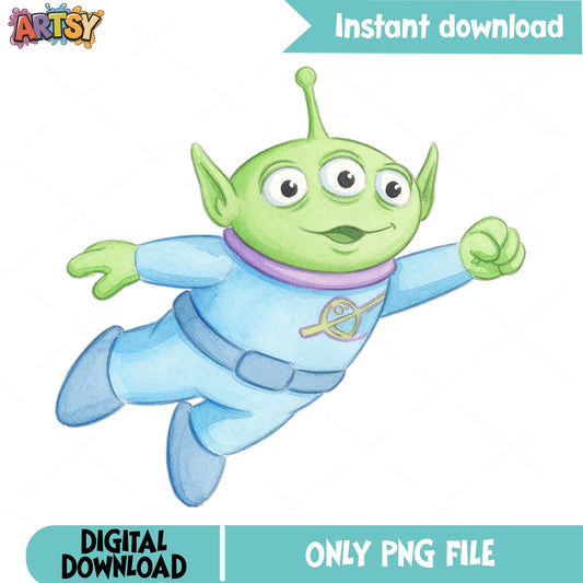 Toy Story Alien Watercolor PNG, Disney Pixar Clipart PNG, Little Green Men PNG