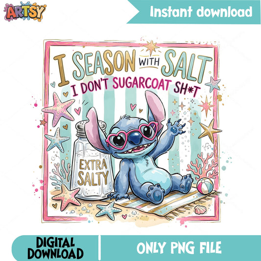 Stitch Season With Salt PNG, Disney Stitch PNG, Funny Sassy PNG