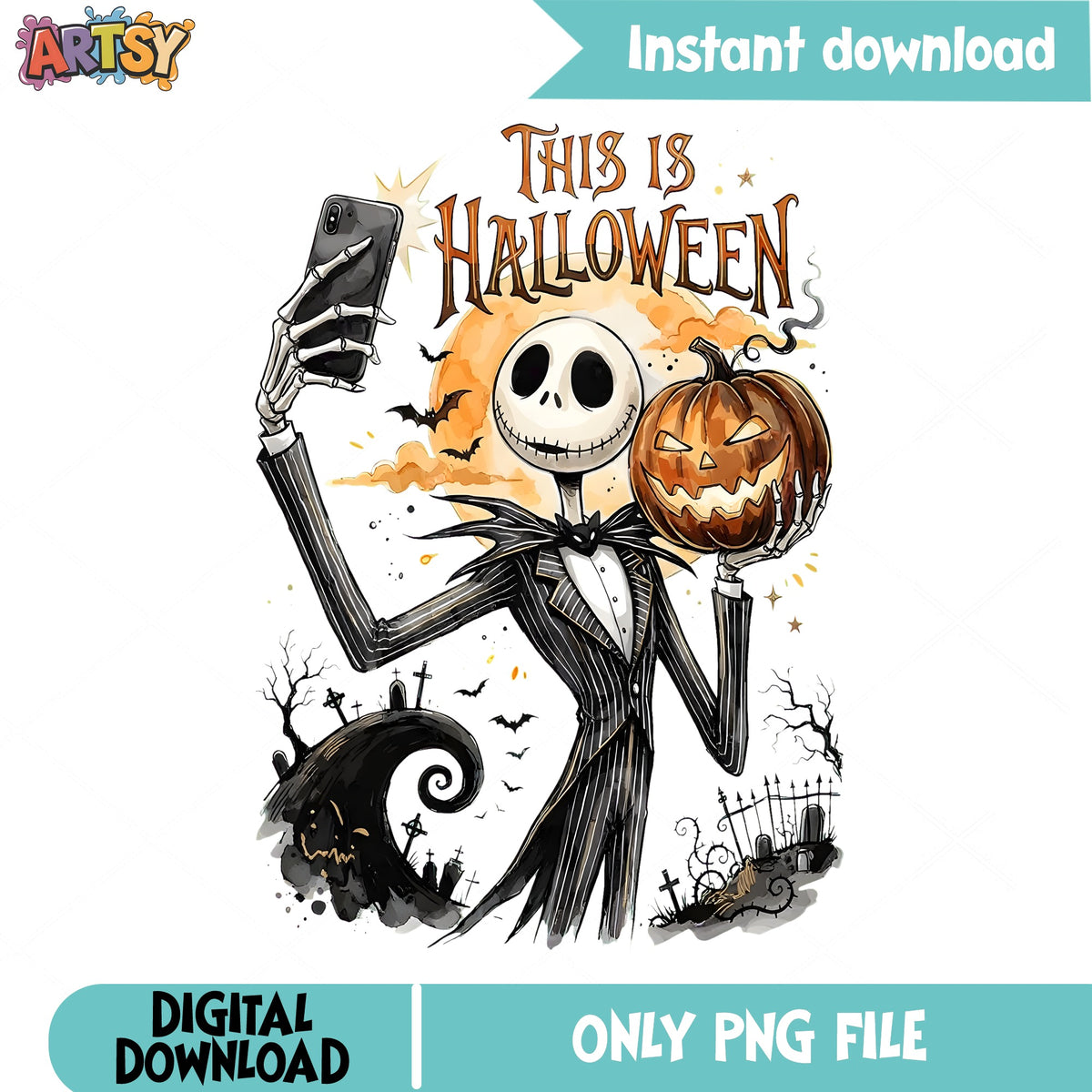 Halloween Jack Selfie PNG, Jack Skellington PNG, Spooky Night PNG