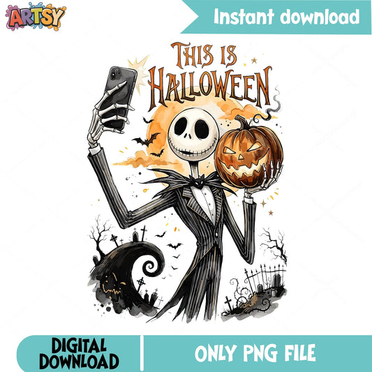 Halloween Jack Selfie PNG, Jack Skellington PNG, Spooky Night PNG