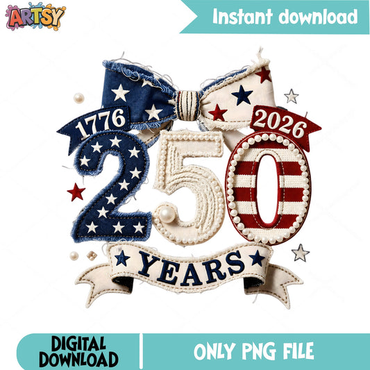 America 250 Years 1776 2026 PNG, Patriotic Bow PNG, 4th Of July PNG