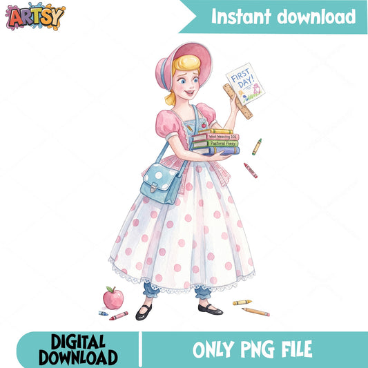 Bo Peep Back To School PNG, Toy Story PNG, First Day PNG