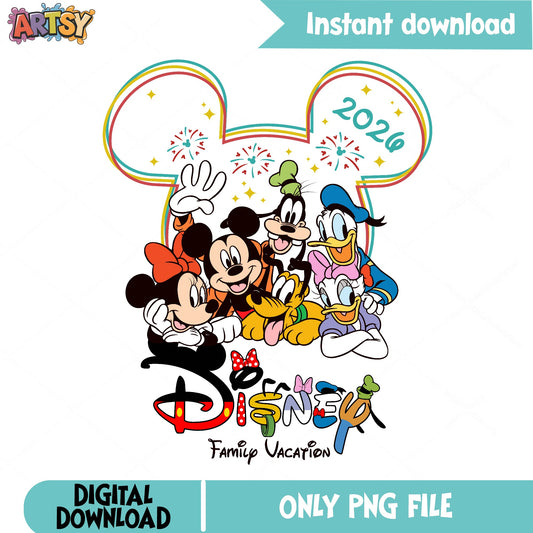 Disney Family Vacation 2026 PNG, Mickey And Friends PNG, Disney Trip PNG
