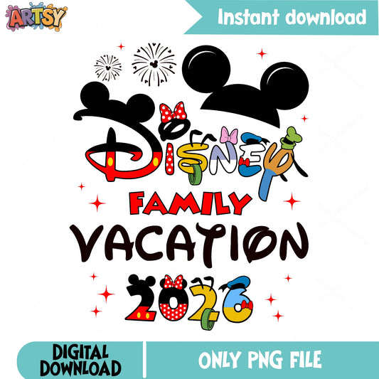 Disney Family Vacation 2026 PNG, Mickey Minnie Mouse PNG, Disney Trip PNG