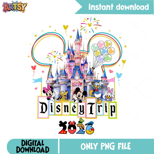 Disney Trip 2026 PNG, Mickey And Friends Castle PNG, Family Vacation PNG