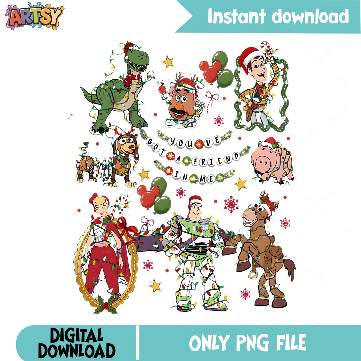 Toy Story Christmas Lights PNG, Got A Friend PNG, Buzz Woody PNG