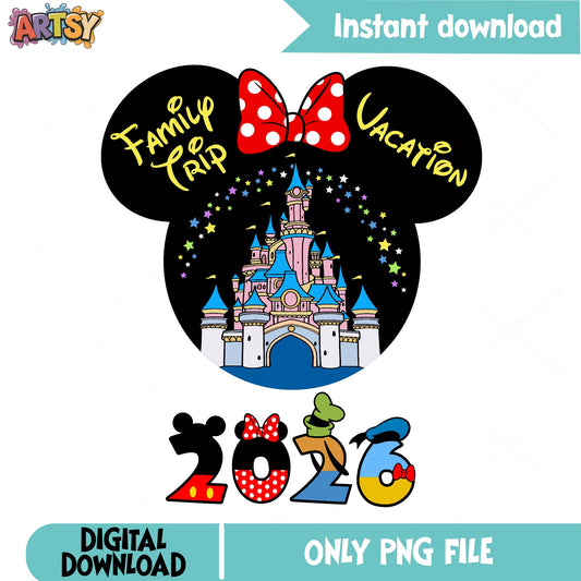 Disney Family Trip Vacation 2026 PNG, Mickey Mouse PNG, Disney Castle PNG
