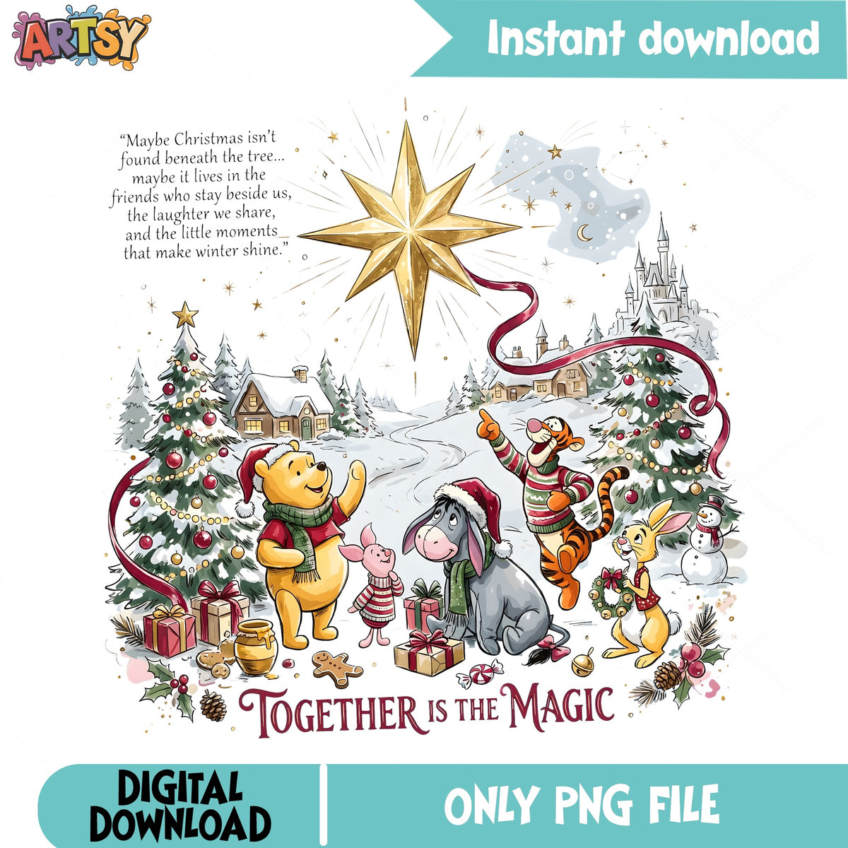Pooh Christmas Friends PNG, Together Is Magic PNG, Disney Magic PNG