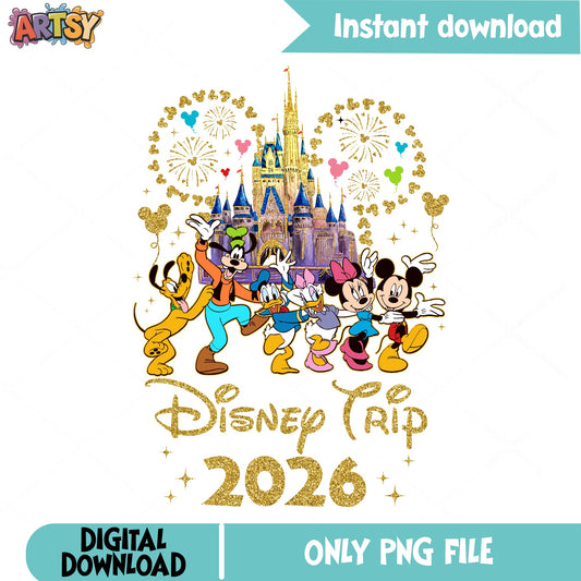 Disney Trip 2026 PNG, Mickey And Friends Castle PNG, Family Vacation PNG