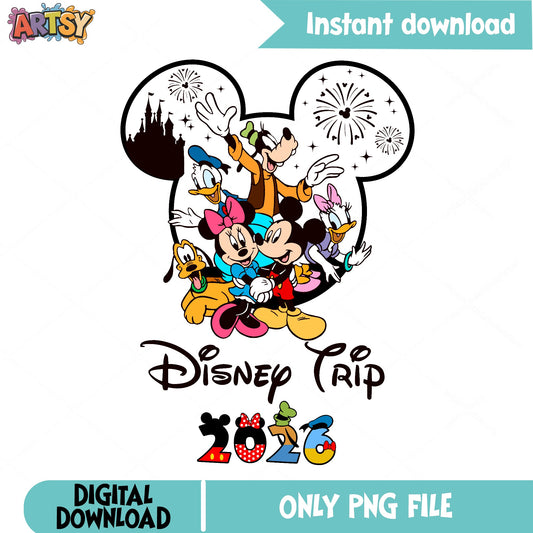 Disney Trip 2026 PNG, Mickey And Friends Disney, Family Vacation PNG