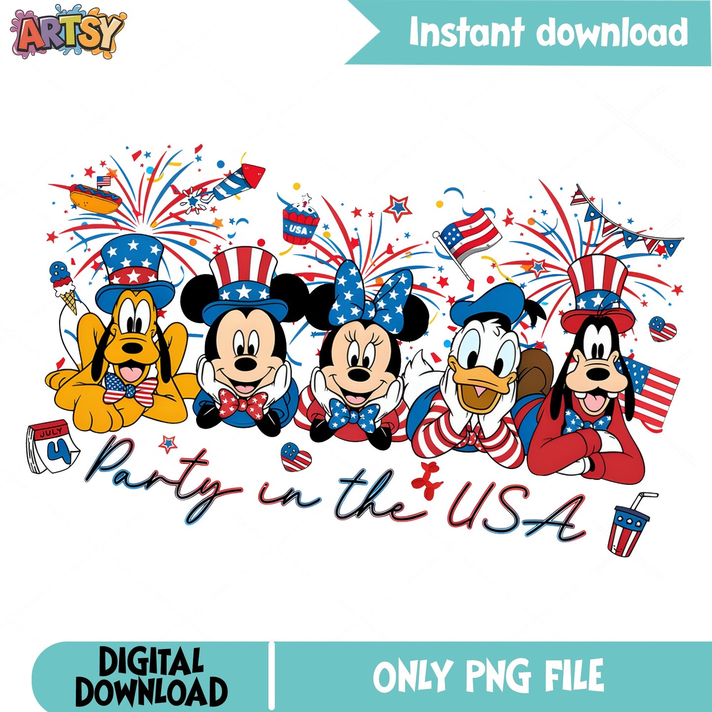 Mickey And Friends 4th Of July PNG, Party In The USA PNG, Disney PNG