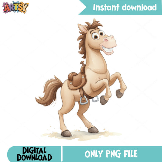 Cute Cartoon Horse With Saddle PNG, Funny Horse Clipart PNG, Western Horse PNG