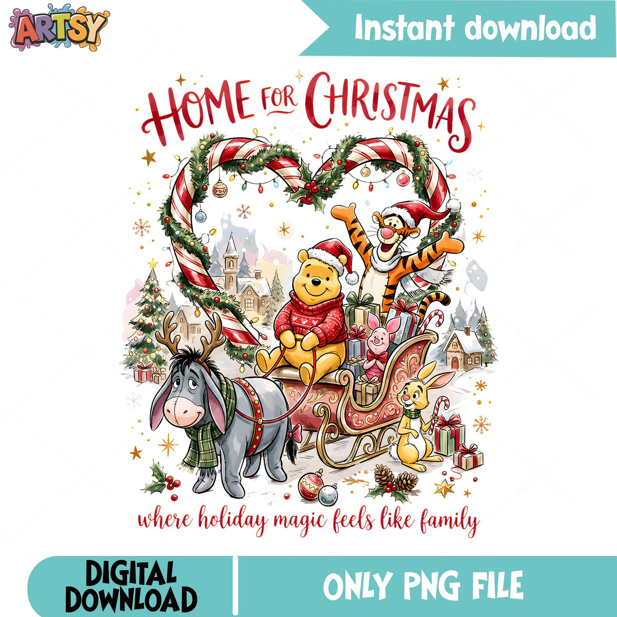 Pooh Home Christmas PNG, Pooh Tigger PNG, Holiday Magic Time PNG