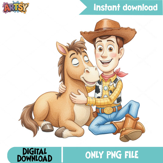 Woody And Bullseye Toy Story PNG, Disney Pixar PNG, Cowboy PNG