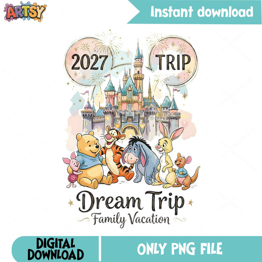 Pooh Dream Trip PNG, Pooh Tigger Eeyore PNG, Family Vacation PNG