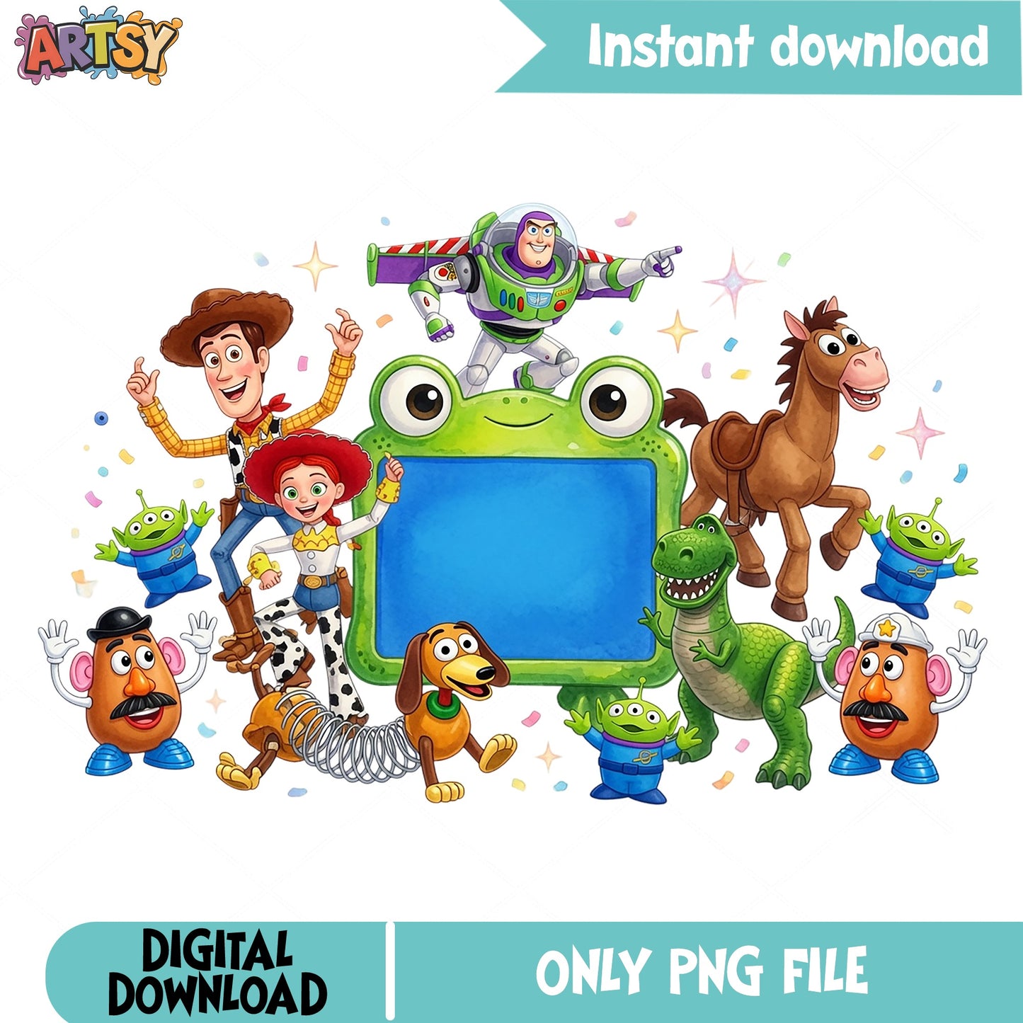 Toy Story Characters Name Frame PNG, Disney Pixar PNG, Birthday PNG