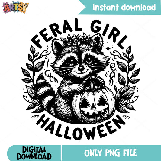 Feral Girl Halloween Raccoon PNG, Cute Raccoon, Halloween PNG