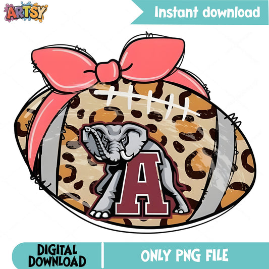 Alabama Crimson Tide Football Leopard Bow PNG, Game Day PNG, Football PNG