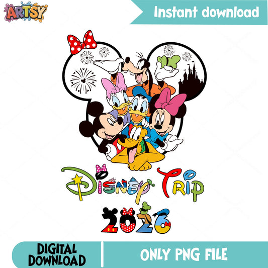 Disney Trip 2026 PNG, Mickey And Friends Disney, Family Vacation PNG