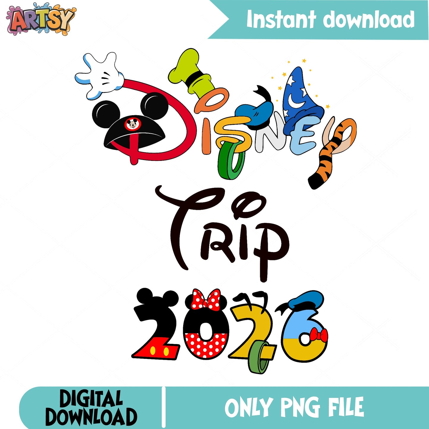 Disney Trip 2026 PNG, Disney Family Vacation PNG, Mickey PNG