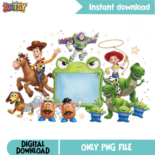 Toy Story Characters Name Frame PNG, Disney Pixar PNG, Birthday PNG