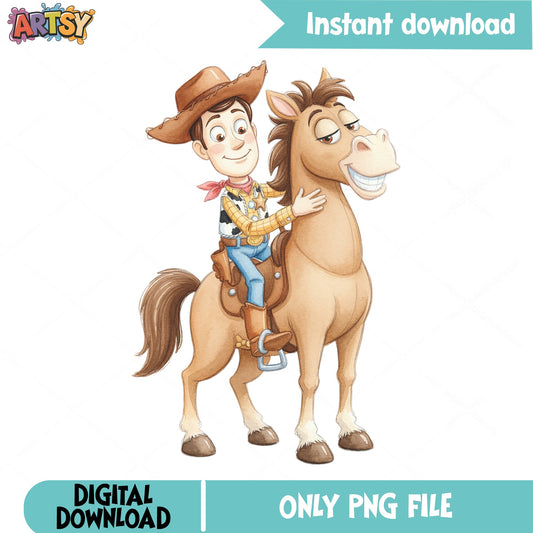 Woody And Bullseye Toy Story PNG, Disney Pixar PNG, Cowboy PNG