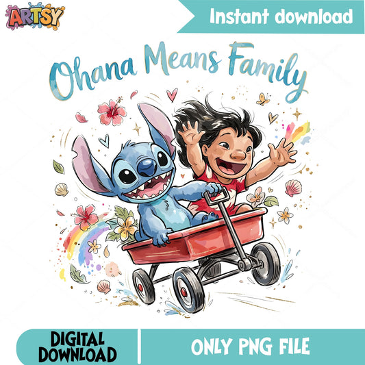 Ohana Means Family Fun PNG, Lilo Stitch PNG, Disney Ohana PNG