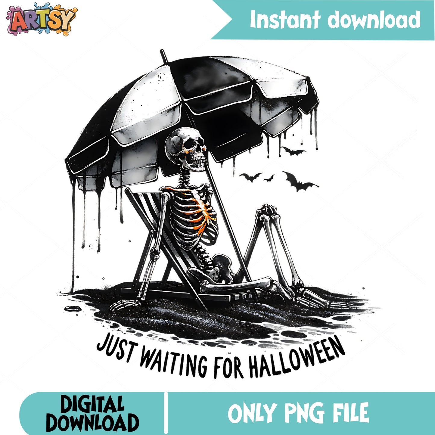 Just Waiting For Halloween Skeleton PNG, Funny Halloween PNG