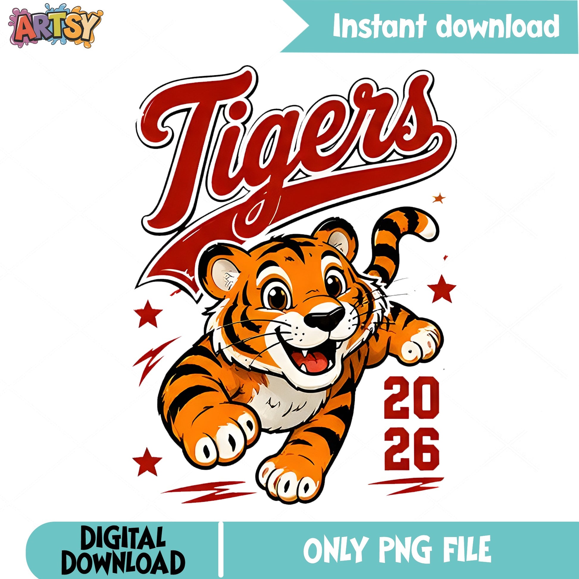 Tigers 2026 PNG, Cute Tiger Mascot PNG, School Spirit PNG