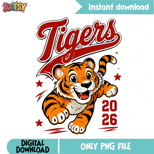 Tigers 2026 PNG, Cute Tiger Mascot PNG, School Spirit PNG