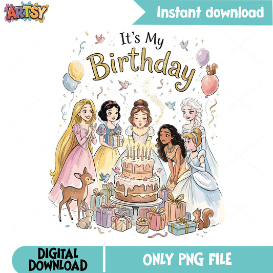 It's My Birthday Party PNG, Princess Cake PNG, Birthday Squad PNG