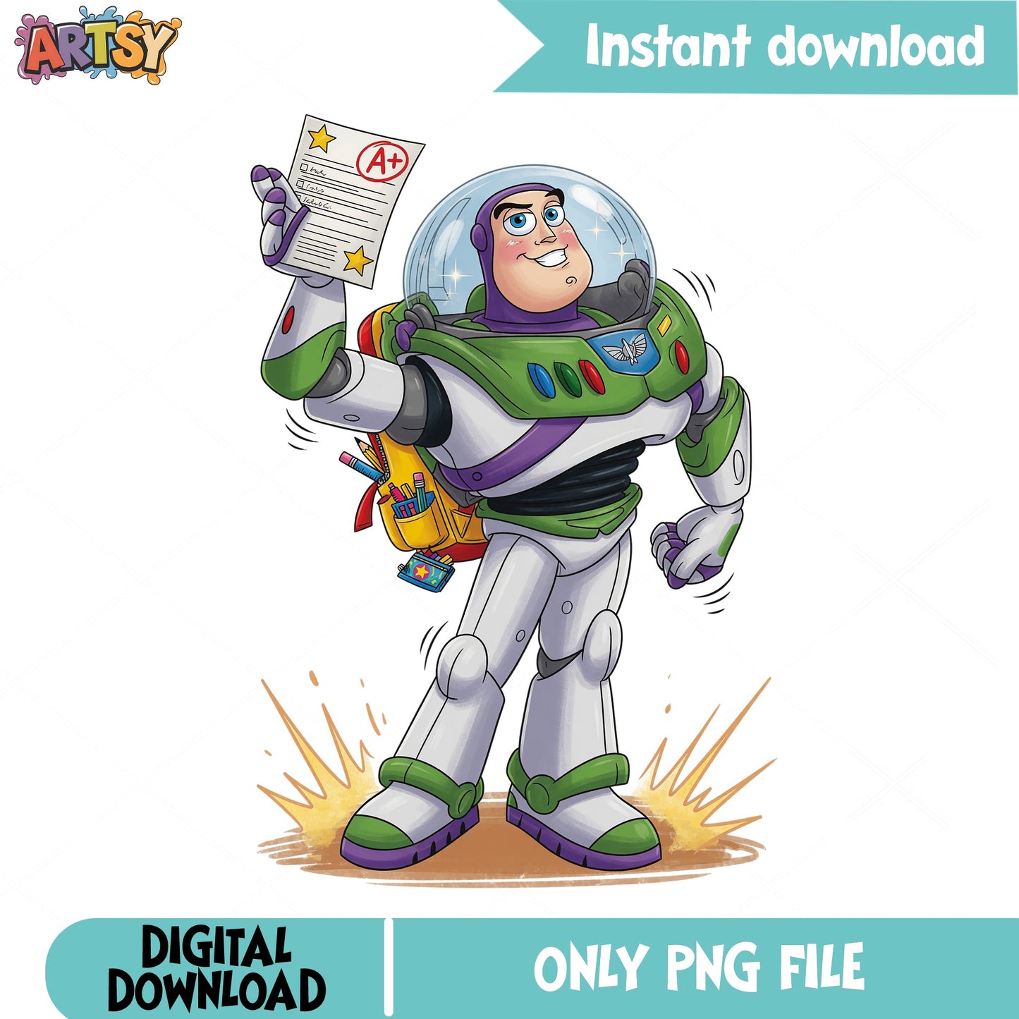 Buzz Lightyear Back To School PNG, Toy Story PNG, Disney PNG