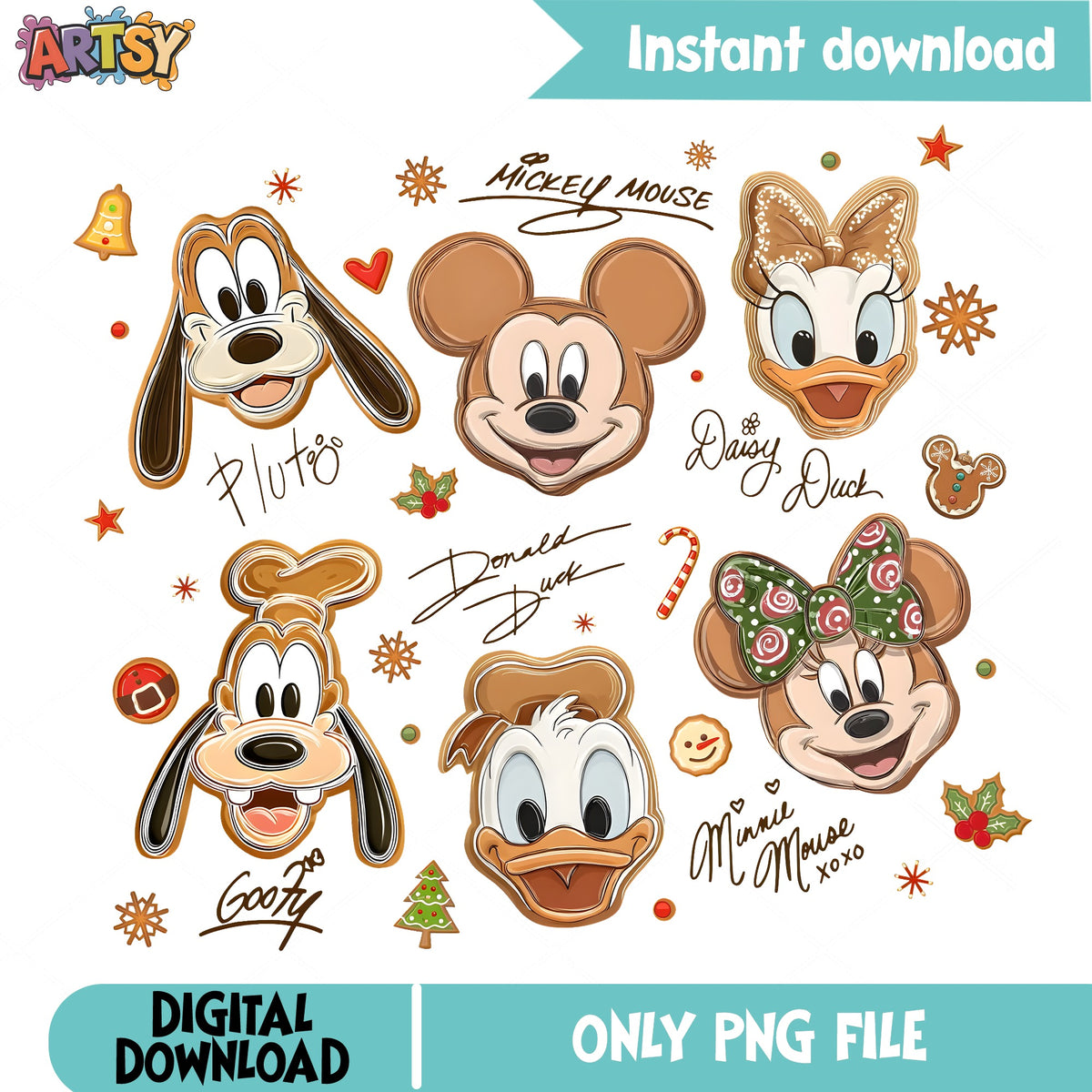 Gingerbread Mickey Friends Cookies PNG, Minnie Daisy PNG, Cookie PNG