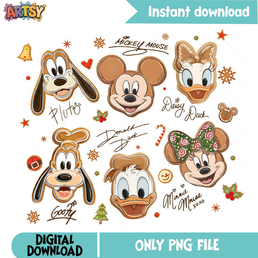 Gingerbread Mickey Friends Cookies PNG, Minnie Daisy PNG, Cookie PNG