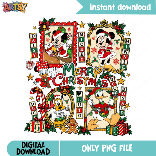 Mickey Friends Christmas Name Blocks PNG, Pluto Santa PNG, Donald PNG