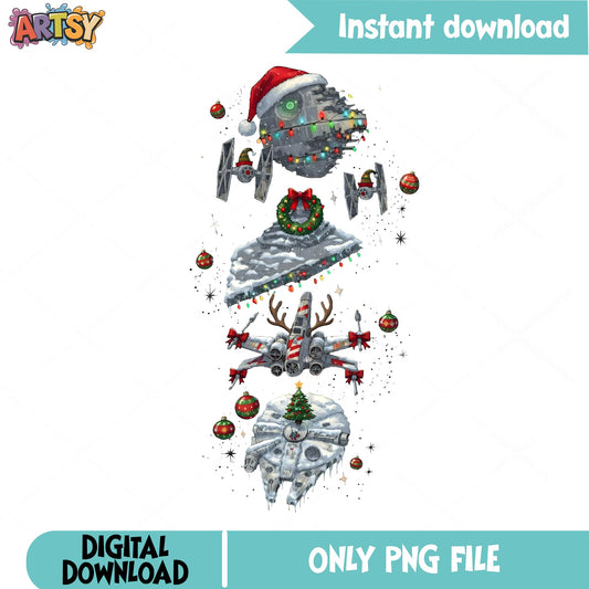 Star Wars Christmas Ships PNG, X-Wing Reindeer PNG, Death Star PNG